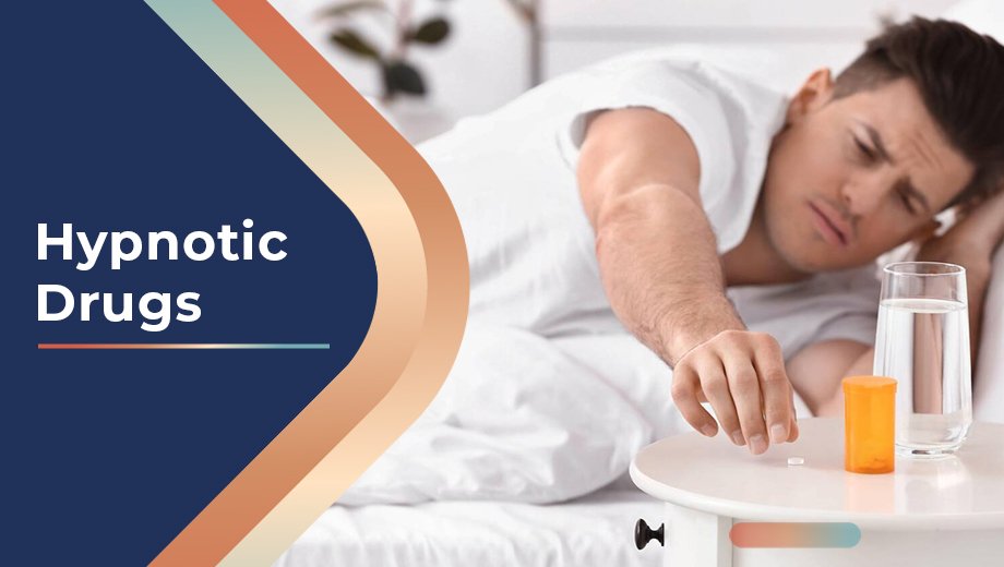 Hypnotic / Hypnotic Drugs 1 Man taking hypnotic drug for sleep in bed